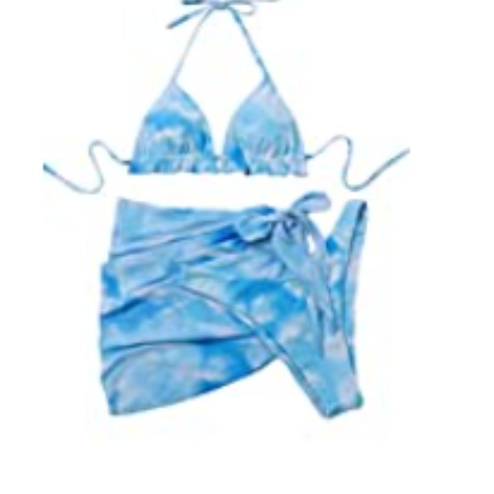 SOLY HUX Women's Tie Dye Wrap Bikini with Mesh Beach Skirt 3 Piece Swimsuits Bat